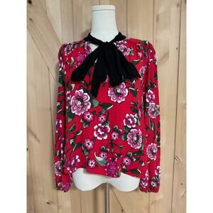 Zara | Trafaluc Collection Red Floral Neck Tie Top | Size Medium